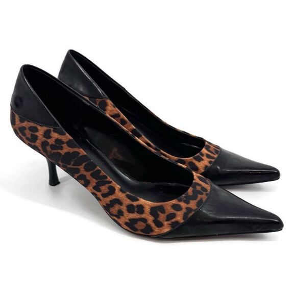 Nine West Leopard Heels Pointed Cap Toe Stiletto Patent Leather Size 8.5 - Picture 1 of 11